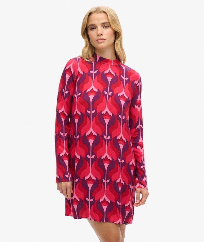 superdry Long Sleeve Printed Mini Dress