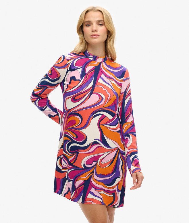 superdry Long Sleeve Printed Mini Dress
