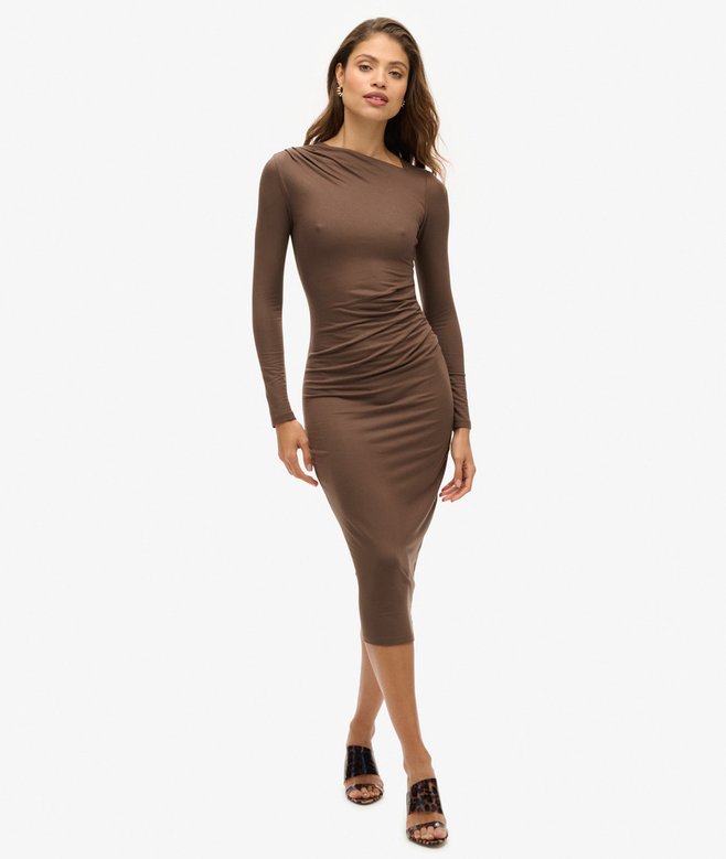 superdry Long Sleeve Ruched Midi Dress