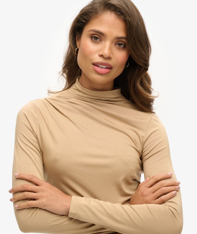 Superdry Long Sleeve Ruched Mock Neck Top