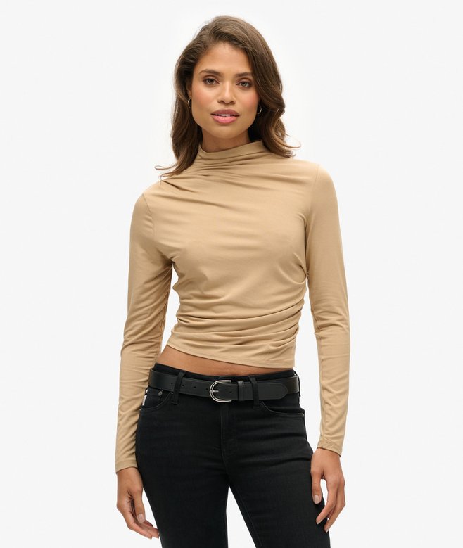 superdry Long Sleeve Ruched Mock Neck Top
