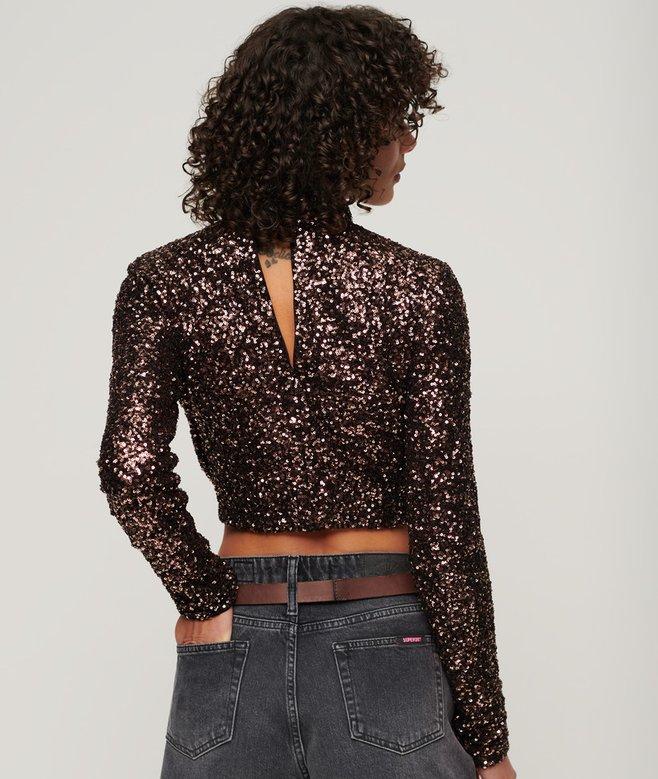 Superdry Long Sleeve Sequin Crop Top