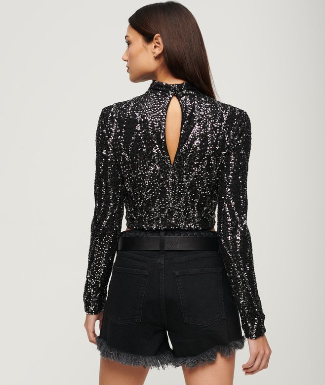 Superdry Long Sleeve Sequin Crop Top