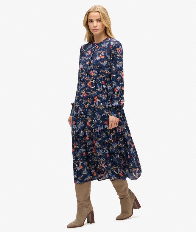 Superdry Long Sleeve Tiered Midi Dress