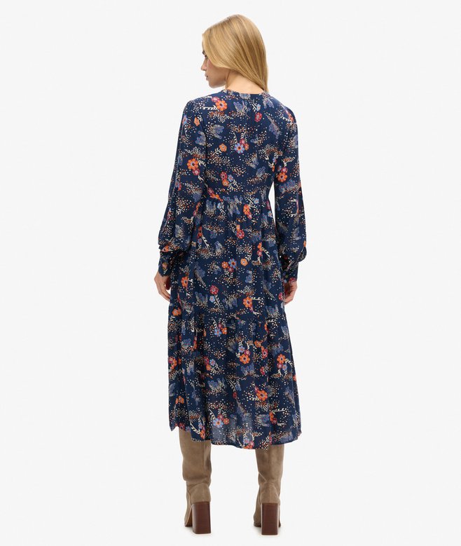 Superdry Long Sleeve Tiered Midi Dress