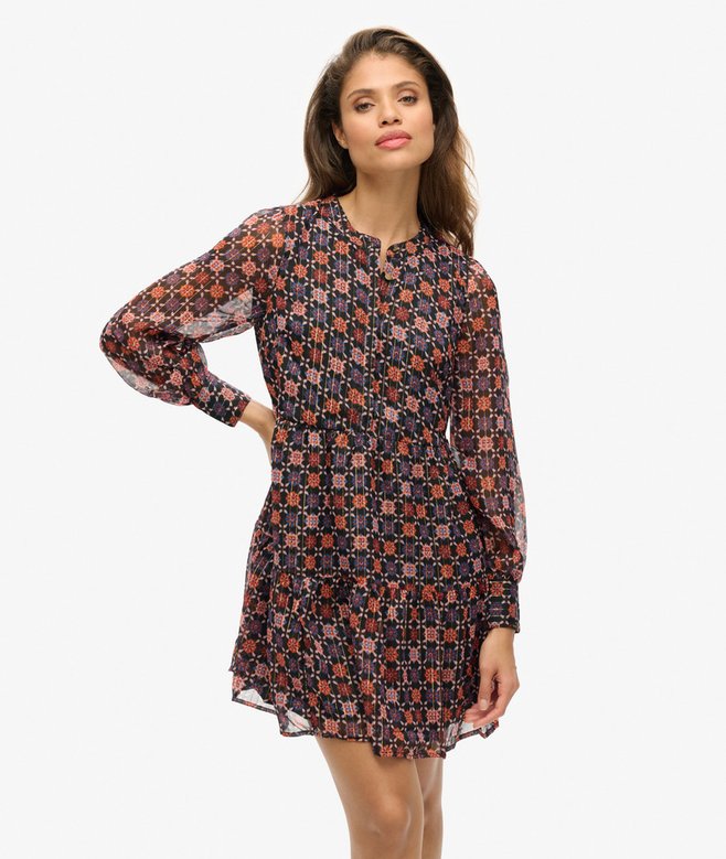 superdry Long Sleeve Tiered Mini Dress