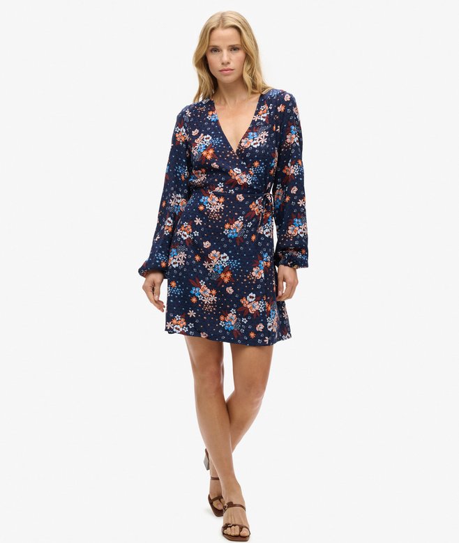 Superdry Long Sleeve V Neck Mini Wrap Dress