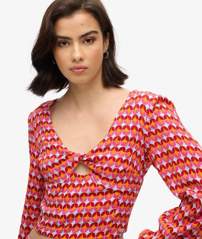 Superdry Long Sleeve Woven Crop Top