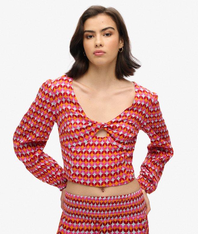 superdry Long Sleeve Woven Crop Top