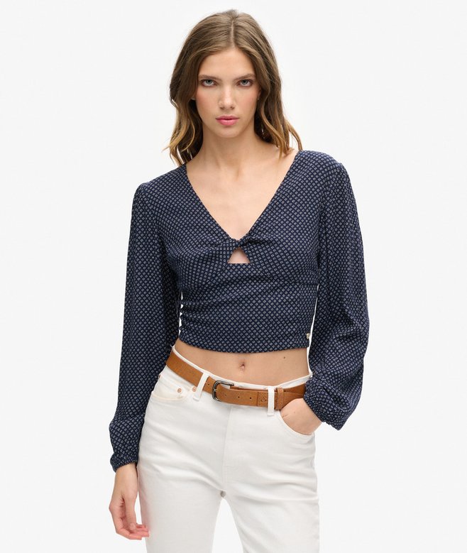 superdry Long Sleeve Woven Crop Top