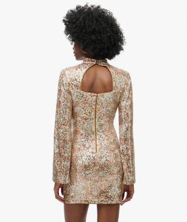 Superdry Long-Sleeved Printed Sequin Mini Dress