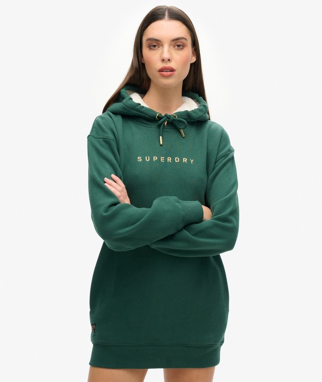 superdry Luxe Metallic Logo Hoodie Dress
