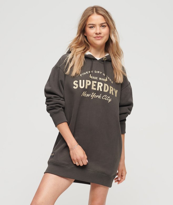 superdry Luxe Metallic Logo Hoodie Dress