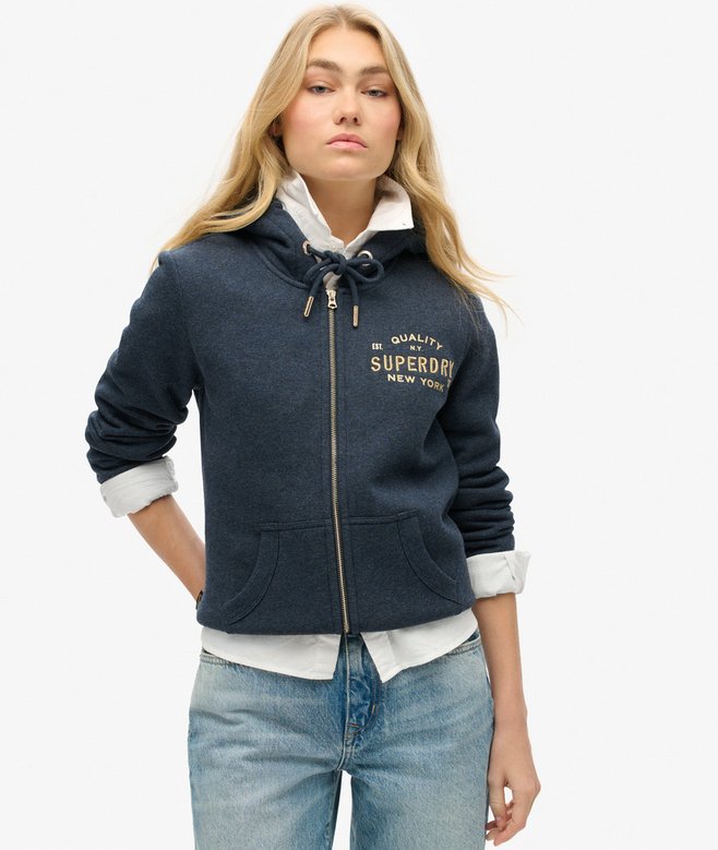 superdry Luxe Metallic Logo Zip Hoodie