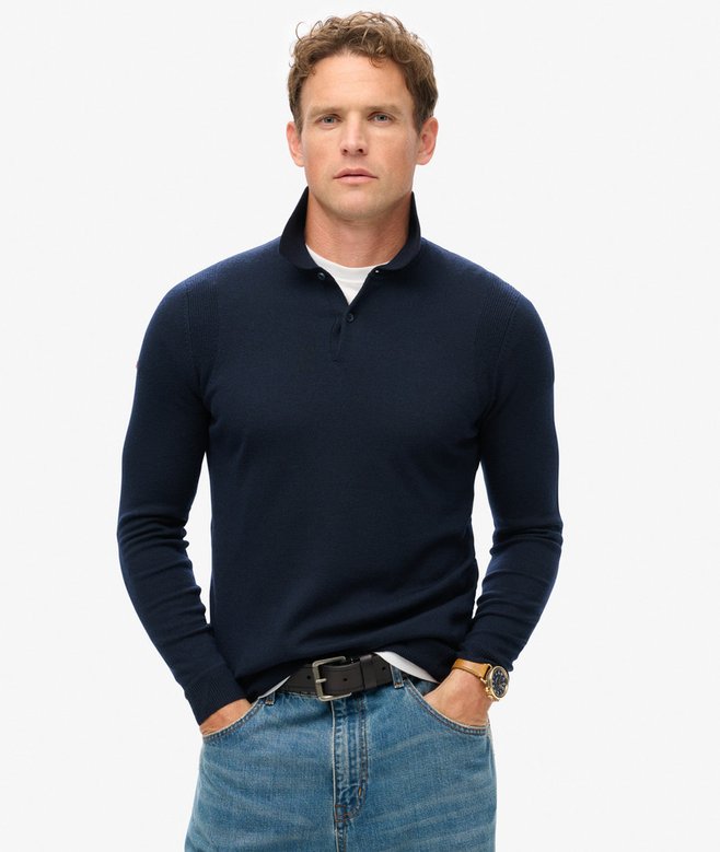 superdry Merino Long Sleeve Polo Jumper