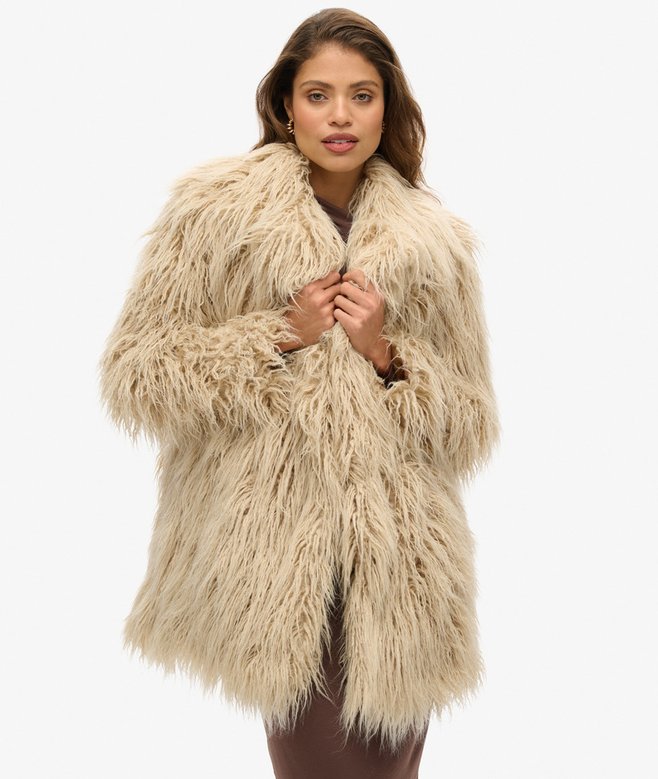 Superdry Mid Length Faux Fur Coat