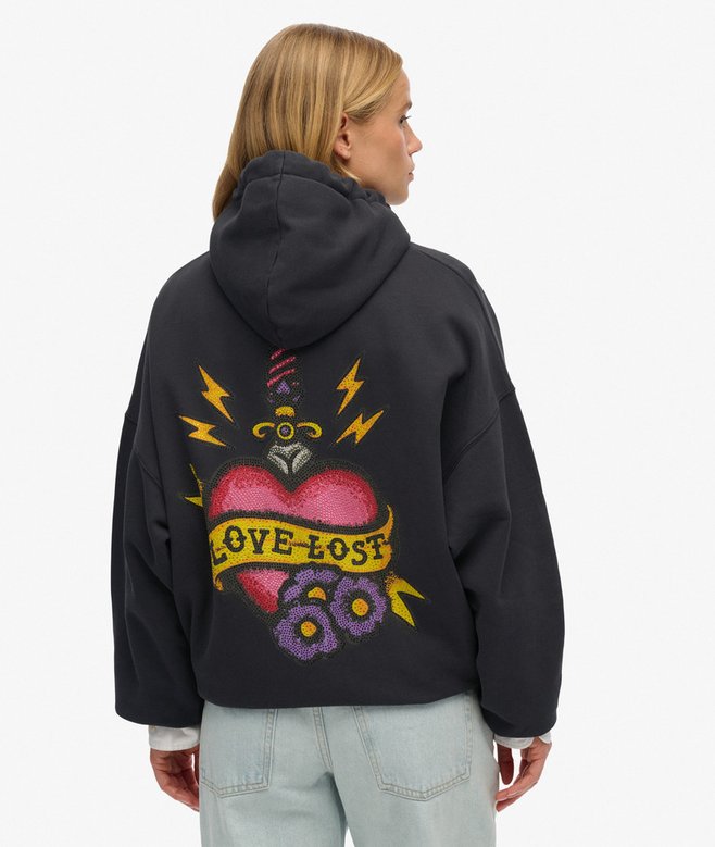 Superdry Old School Tattoo Oversized Zip Hoodie