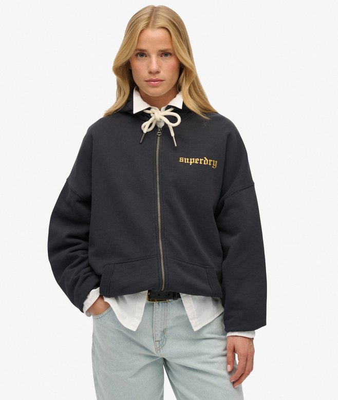 superdry Old School Tattoo Oversized Zip Hoodie