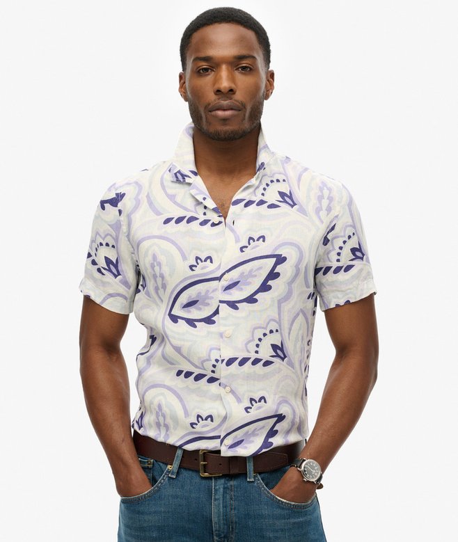 superdry Open Collar Printed Linen Shirt