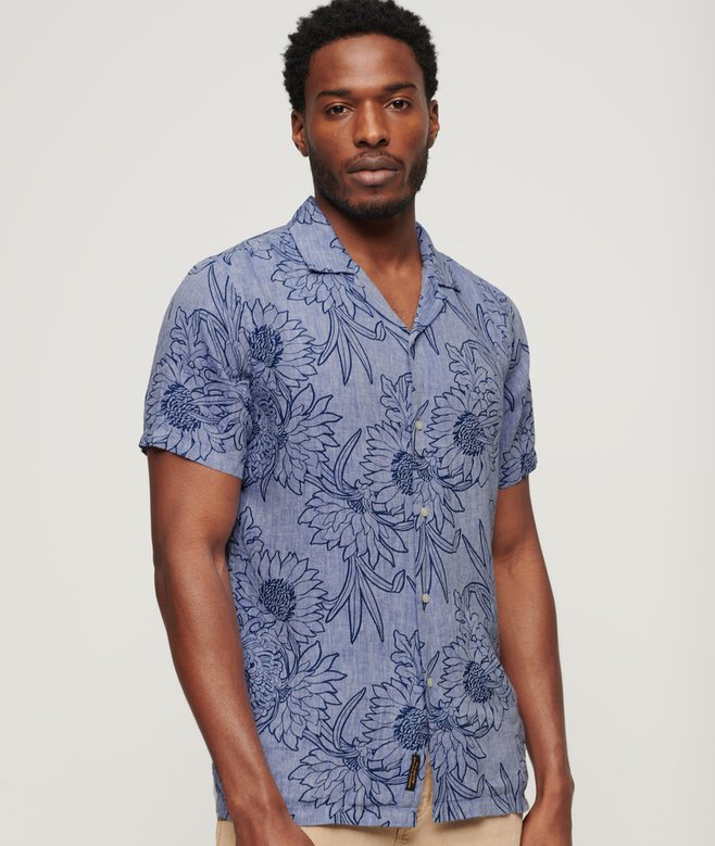 superdry Open Collar Printed Linen Shirt