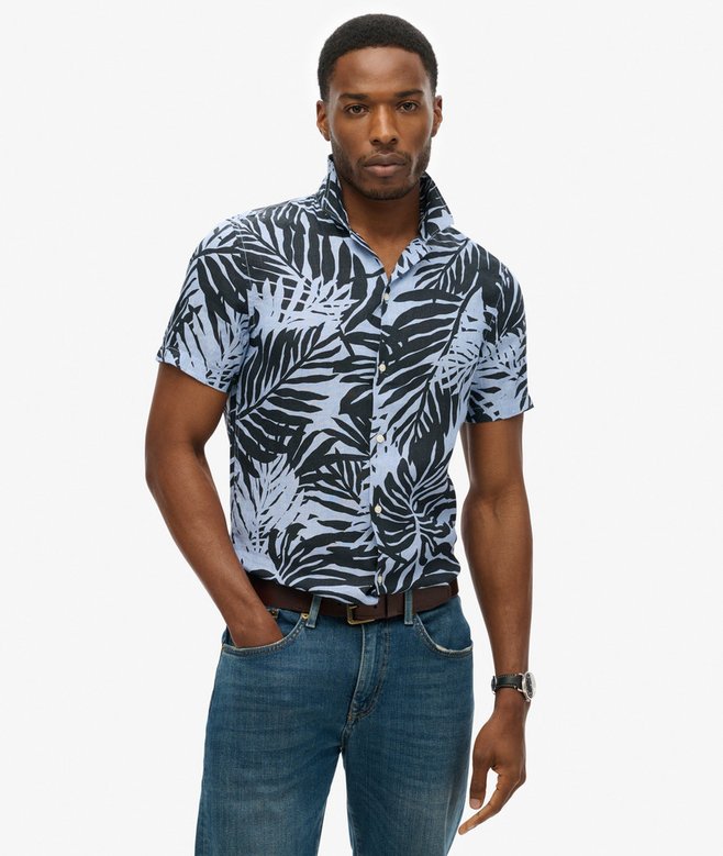 superdry Open Collar Printed Linen Shirt