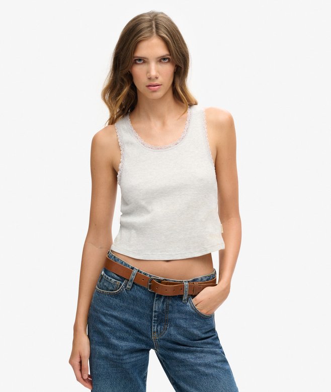 superdry Organic Cotton Vintage Lace Trim Vest