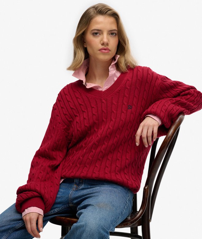 Superdry Oversized V Neck Cable Jumper