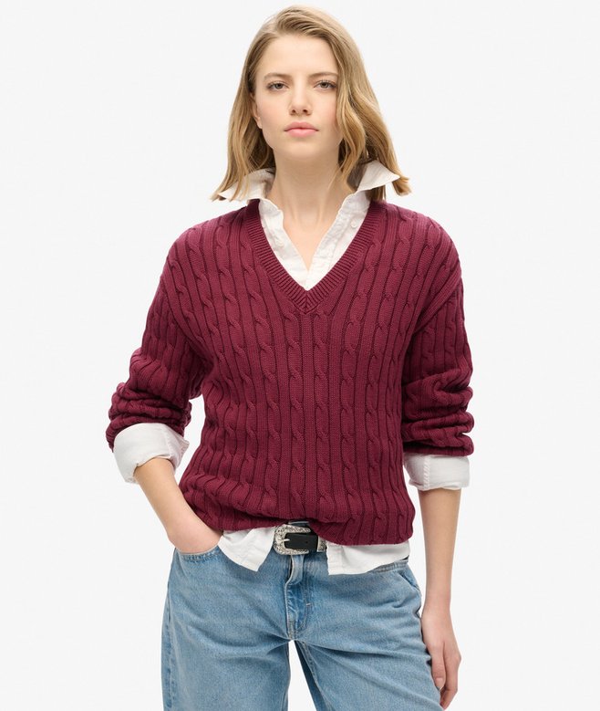 superdry Oversized V Neck Cable Jumper
