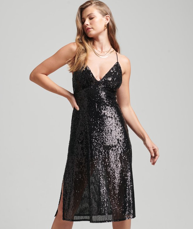 superdry Plunge Sequin Midi Slip Dress