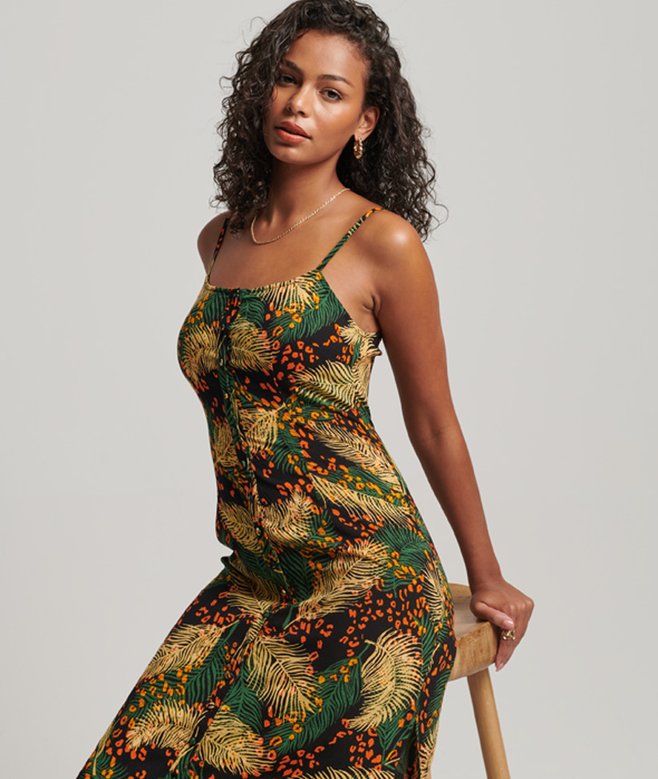 Superdry Printed Button-Up Cami Midi Dress