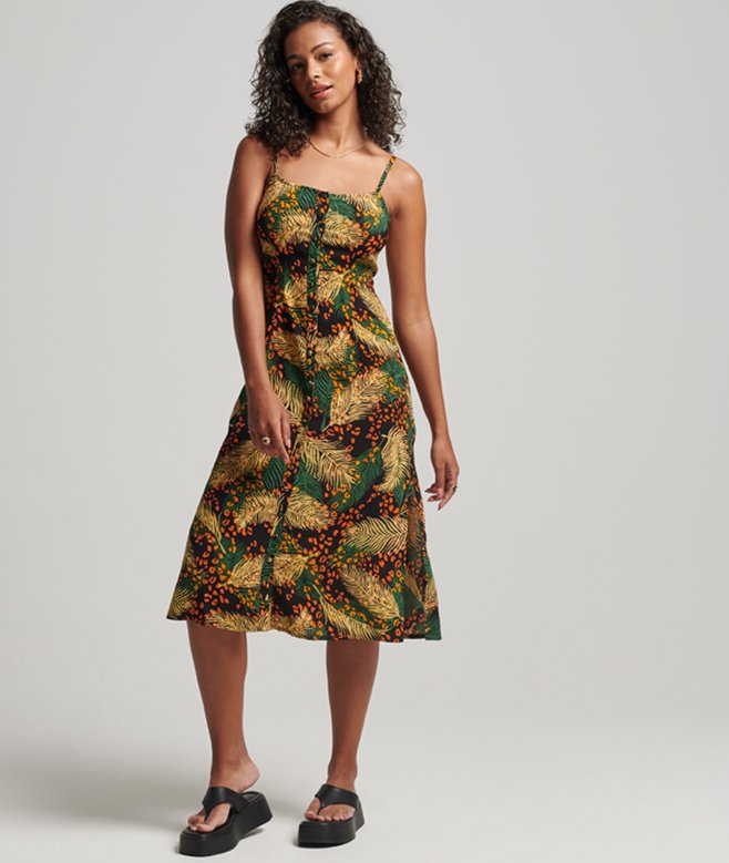 superdry Printed Button-Up Cami Midi Dress