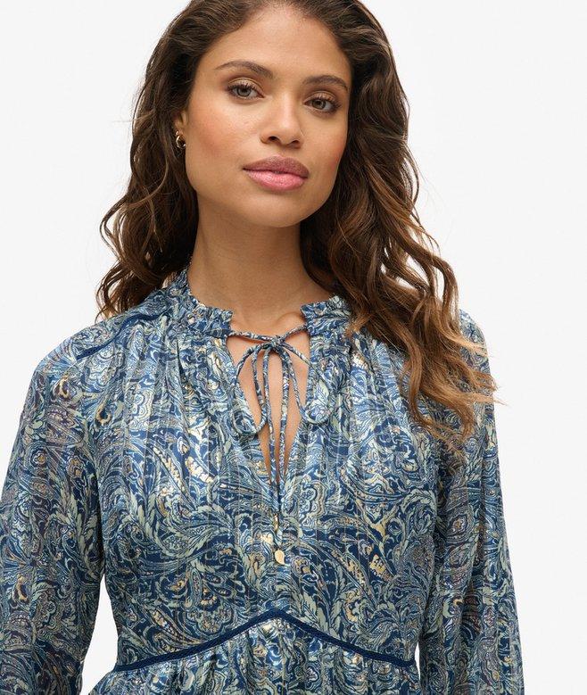 Superdry Printed Long Sleeve Metallic Mini Dress