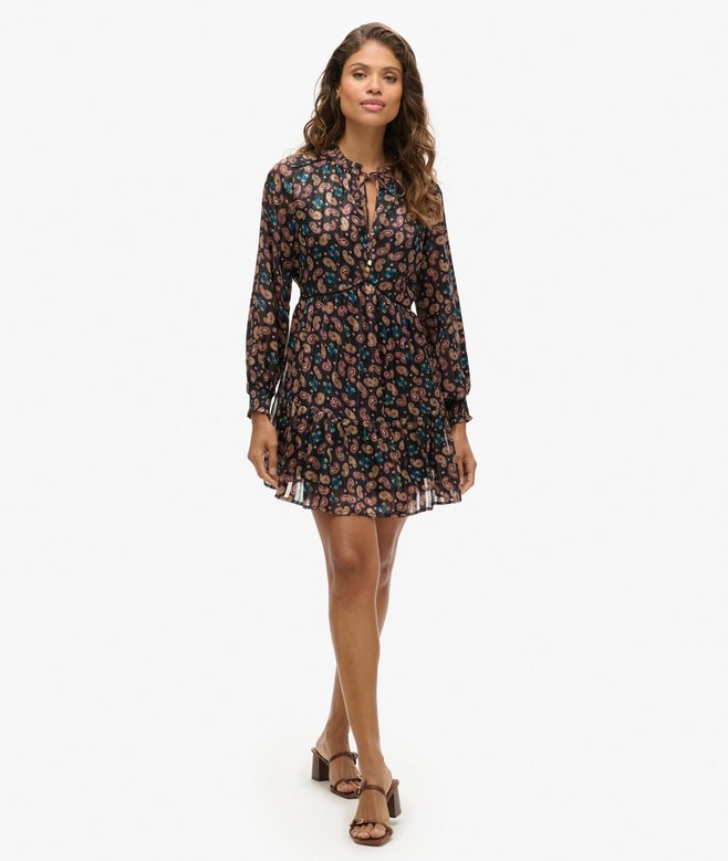 Superdry Printed Long Sleeve Metallic Mini Dress