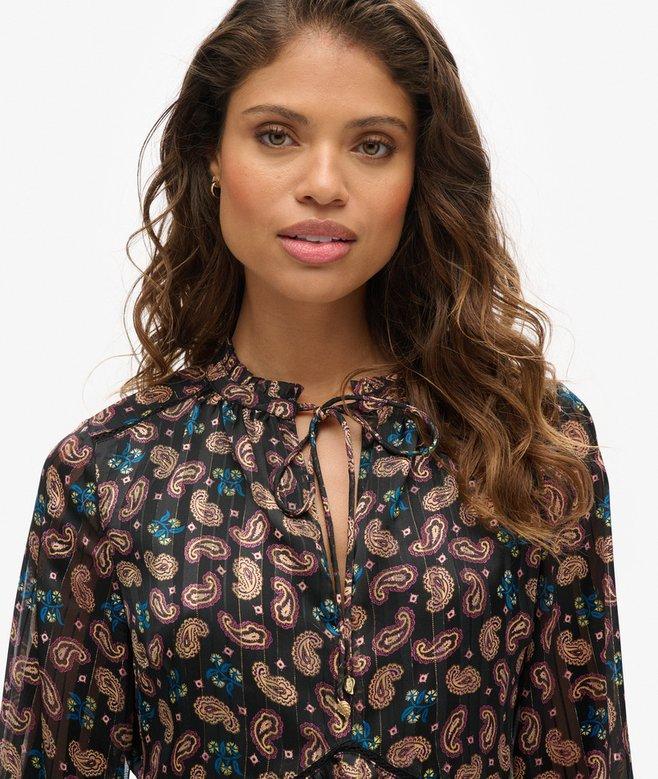 Superdry Printed Long Sleeve Metallic Mini Dress