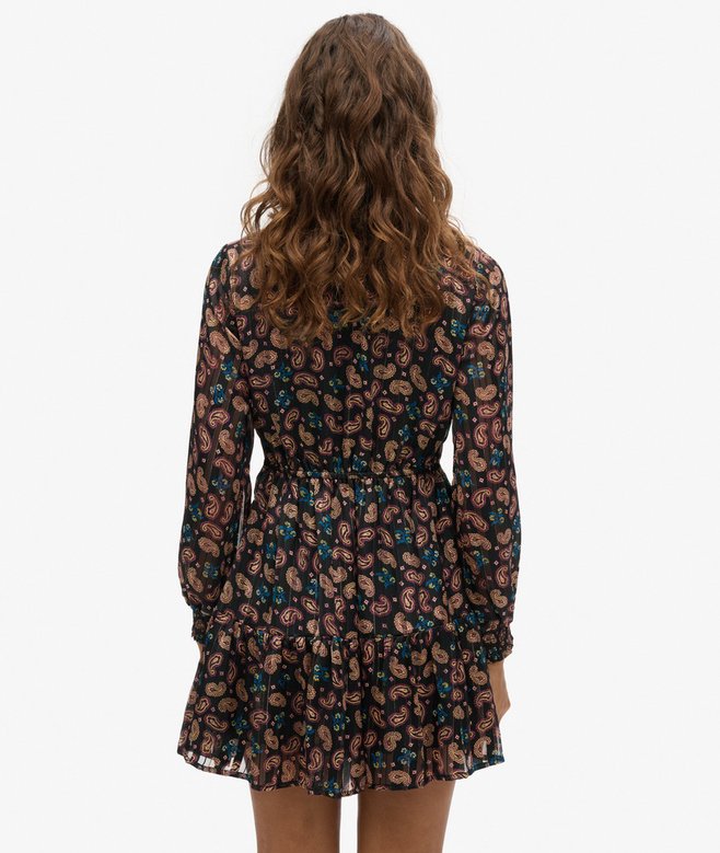 Superdry Printed Long Sleeve Metallic Mini Dress