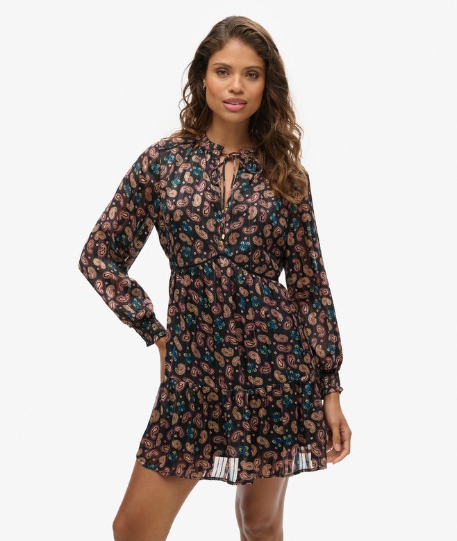 superdry Printed Long Sleeve Metallic Mini Dress