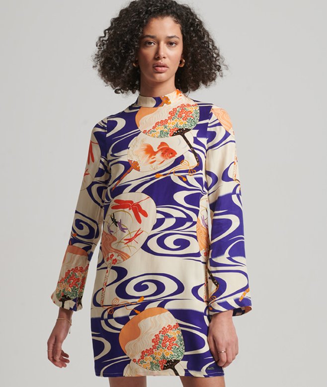 superdry Printed Long Sleeve Mini Dress
