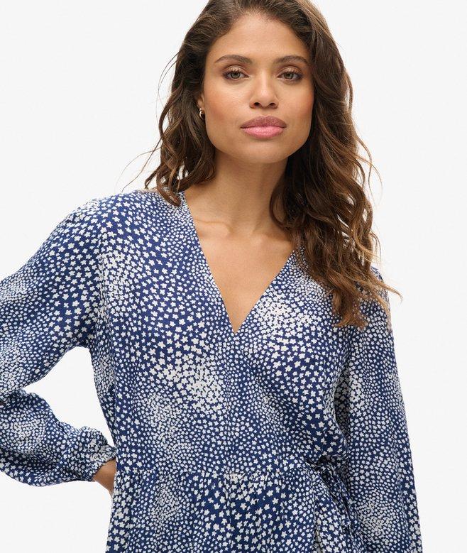 Superdry Printed Long Sleeve Wrap Mini Dress