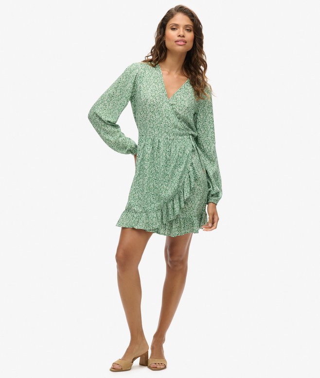 Superdry Printed Long Sleeve Wrap Mini Dress