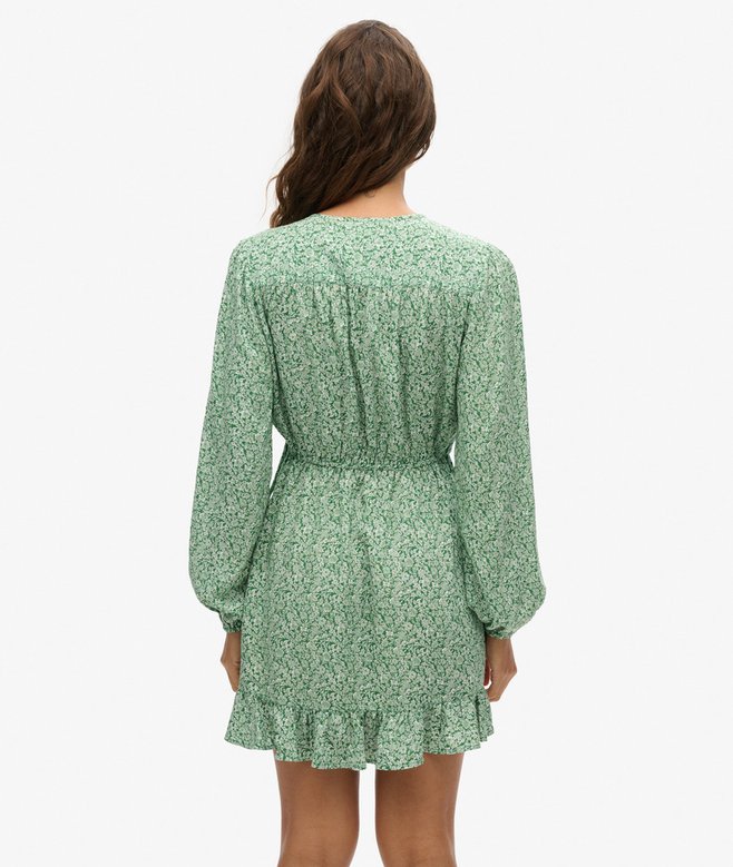 Superdry Printed Long Sleeve Wrap Mini Dress