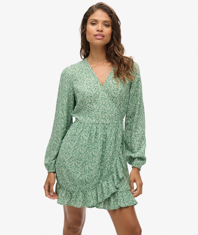 superdry Printed Long Sleeve Wrap Mini Dress