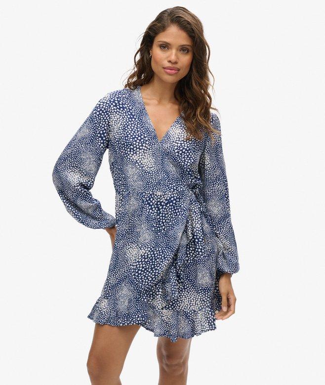 superdry Printed Long Sleeve Wrap Mini Dress