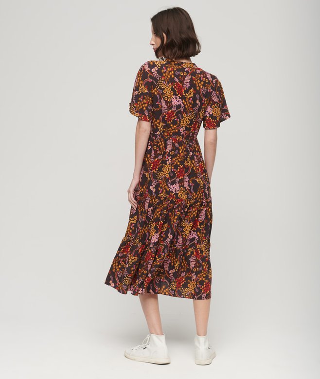 Superdry Printed Short Sleeve Tiered Midi Dress