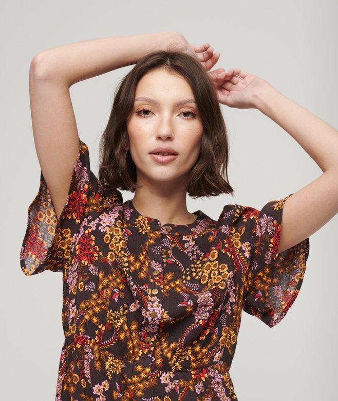 Superdry Printed Short Sleeve Tiered Midi Dress