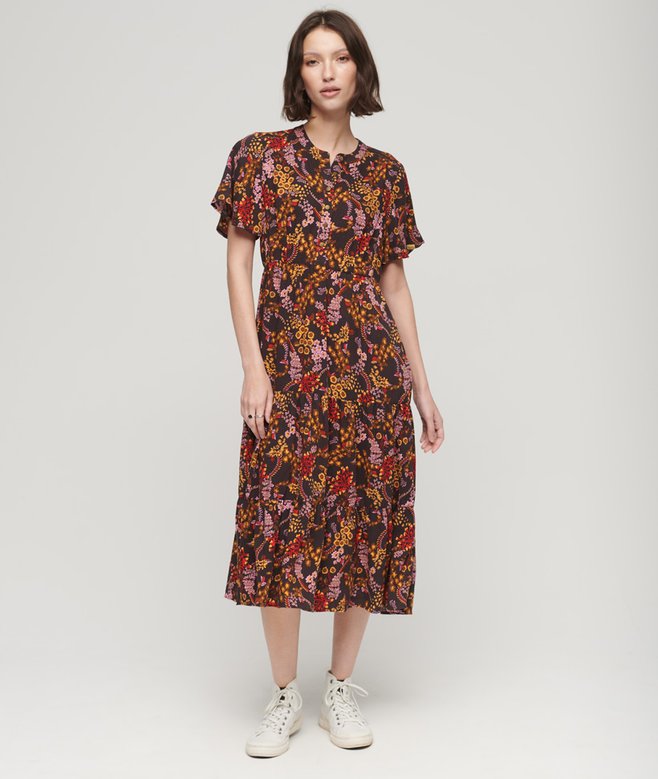 superdry Printed Short Sleeve Tiered Midi Dress