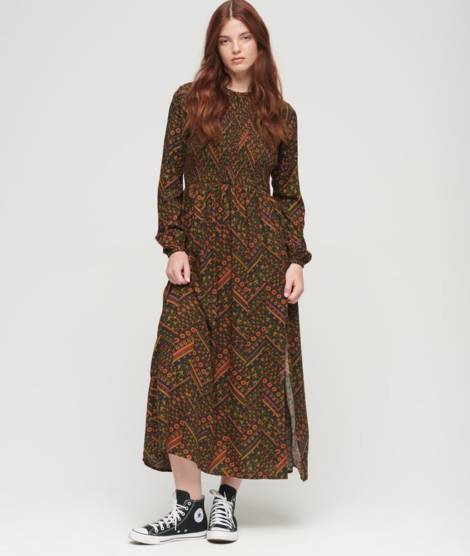 superdry Printed Smocked Maxi Dress