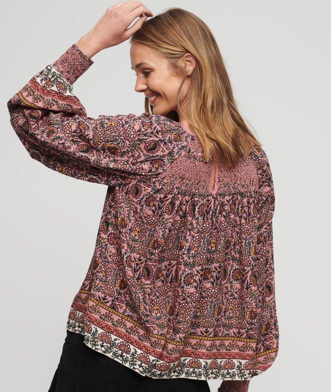 Superdry Printed Smocked Woven Top