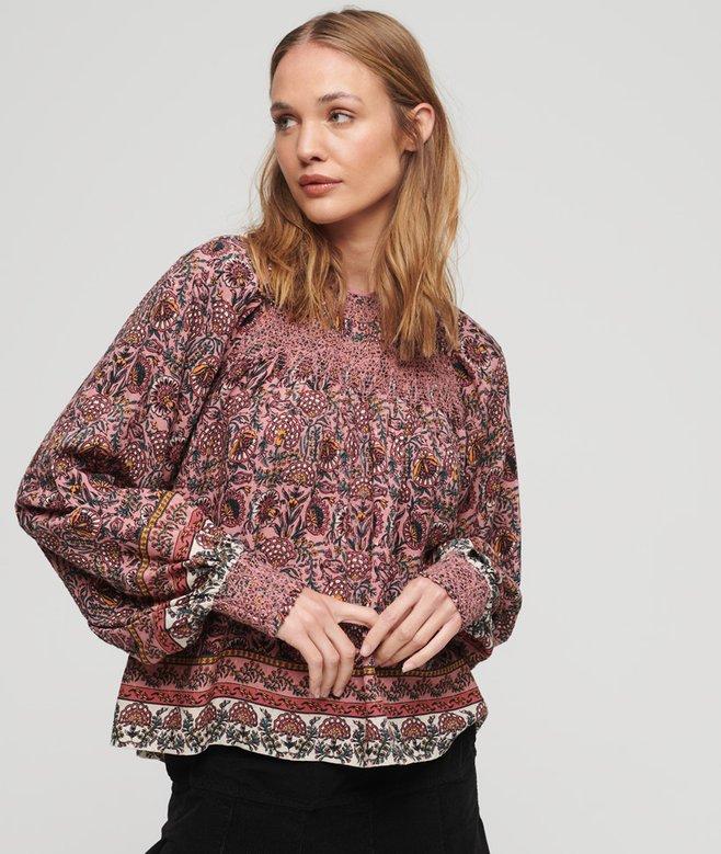superdry Printed Smocked Woven Top