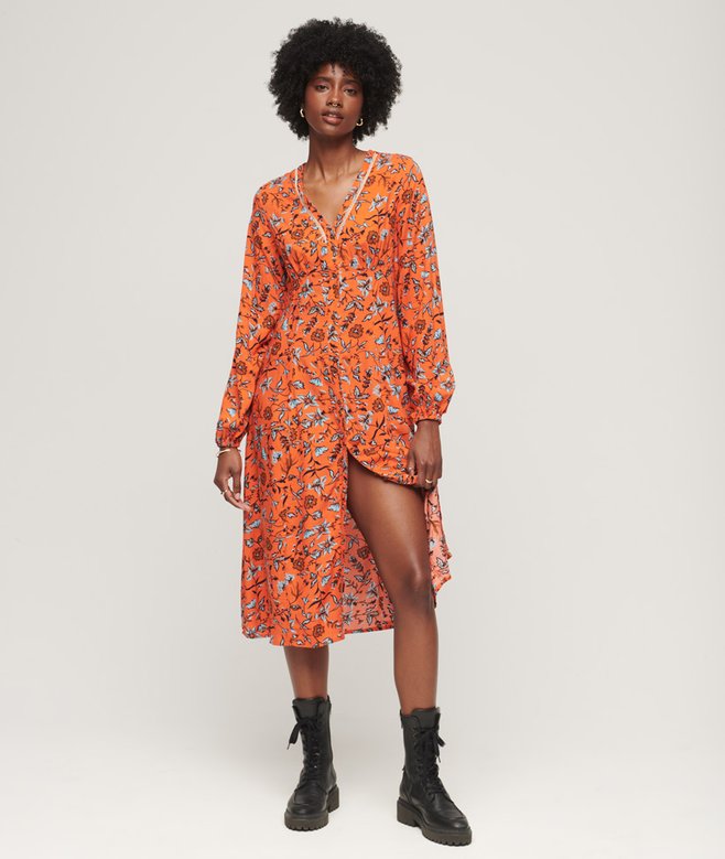 Superdry Printed V-Neck Midi Tea Dress