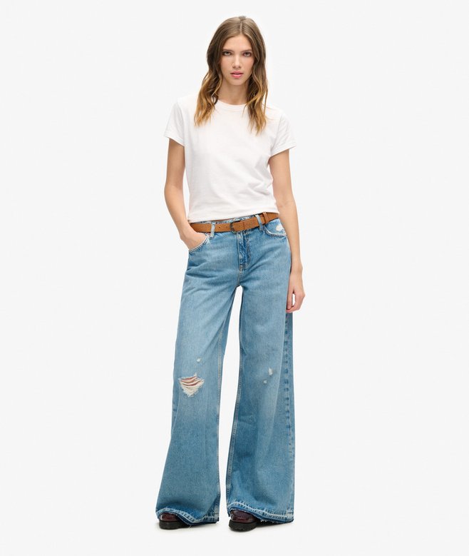 superdry Raw Hem Wide Leg Flare Jeans